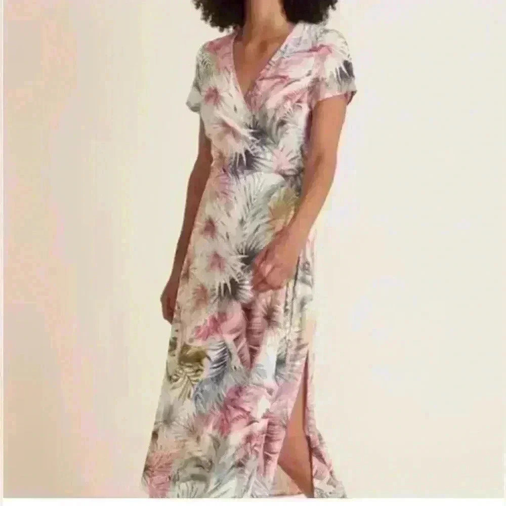 Marine Layer Emlyn Floral Wrap Midi Dress in tropical palm leaf‎ print sz small